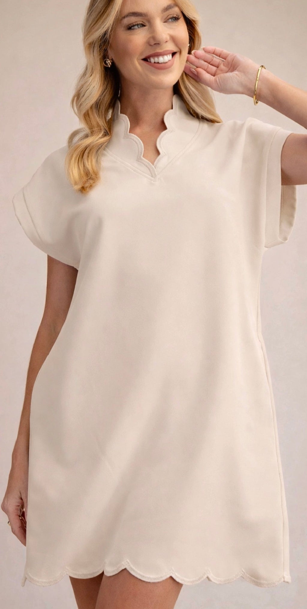 Knit Scallop V-Neck Scalloped Dress