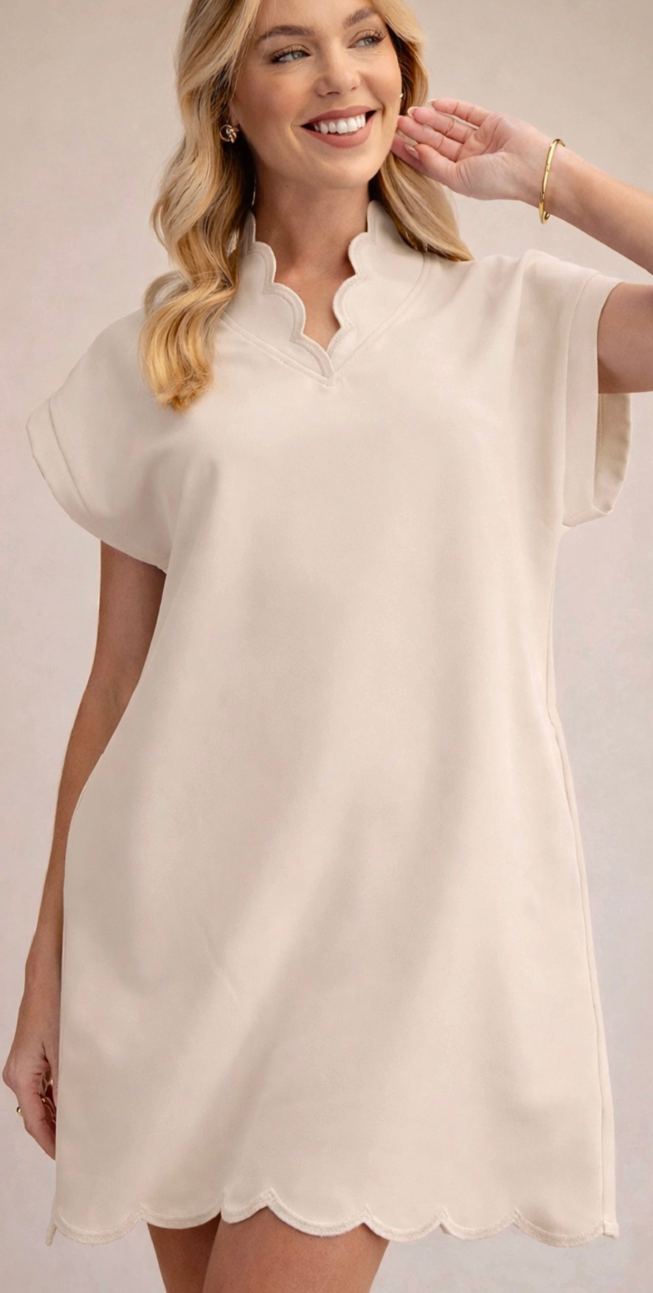 Knit Scallop V-Neck Scalloped Dress