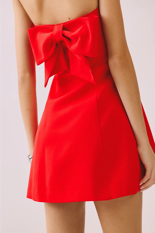 Red Strapless Bodycon With Large Bow Dress